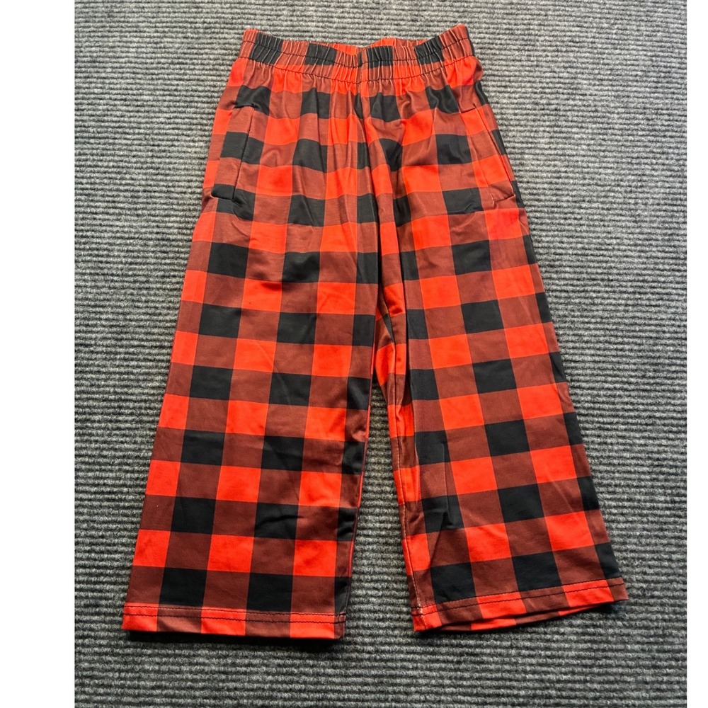 Kids Red Black Buffalo Plaid Pajama Pants Elastic Waist Pockets Cozy Size 110 4T